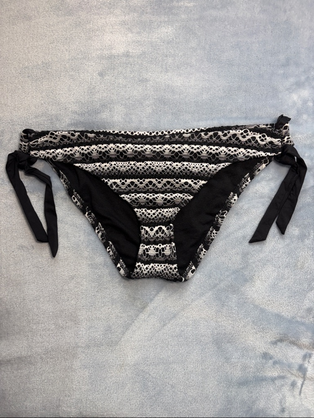 Mossimo Supply Co. Black and White Striped Lace Overlay Bikini Bottoms